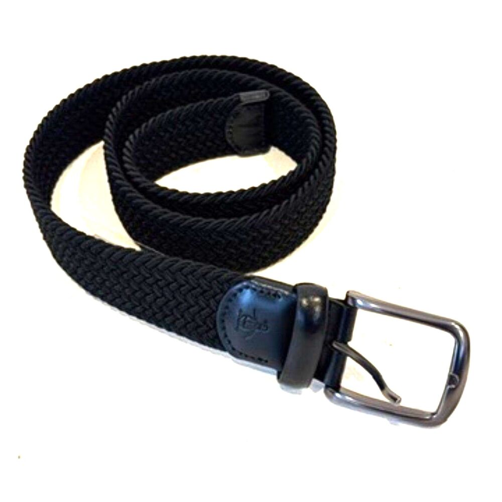 Penguin Black Braided Belt NEW Leather Trim Small 30-32 Gunmetal